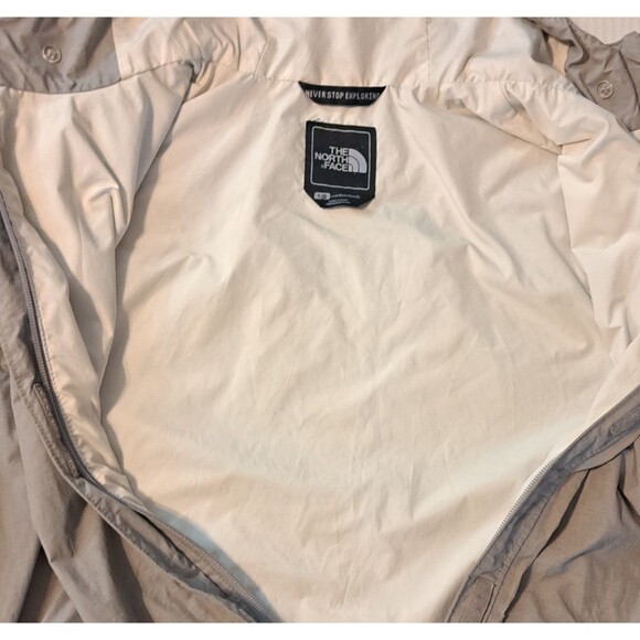 The North Face HyVent Coat Rain Jacket Beige Zip Hood Wind Pockets Womens Large - Picture 4 of 9